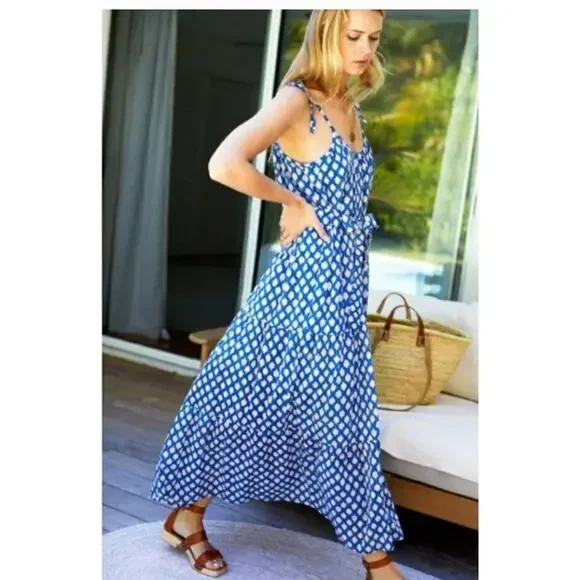 EMERSON FRY India Collection Sz XS/S Button Front Sundress Sisters Blue Block - Picture 13 of 13